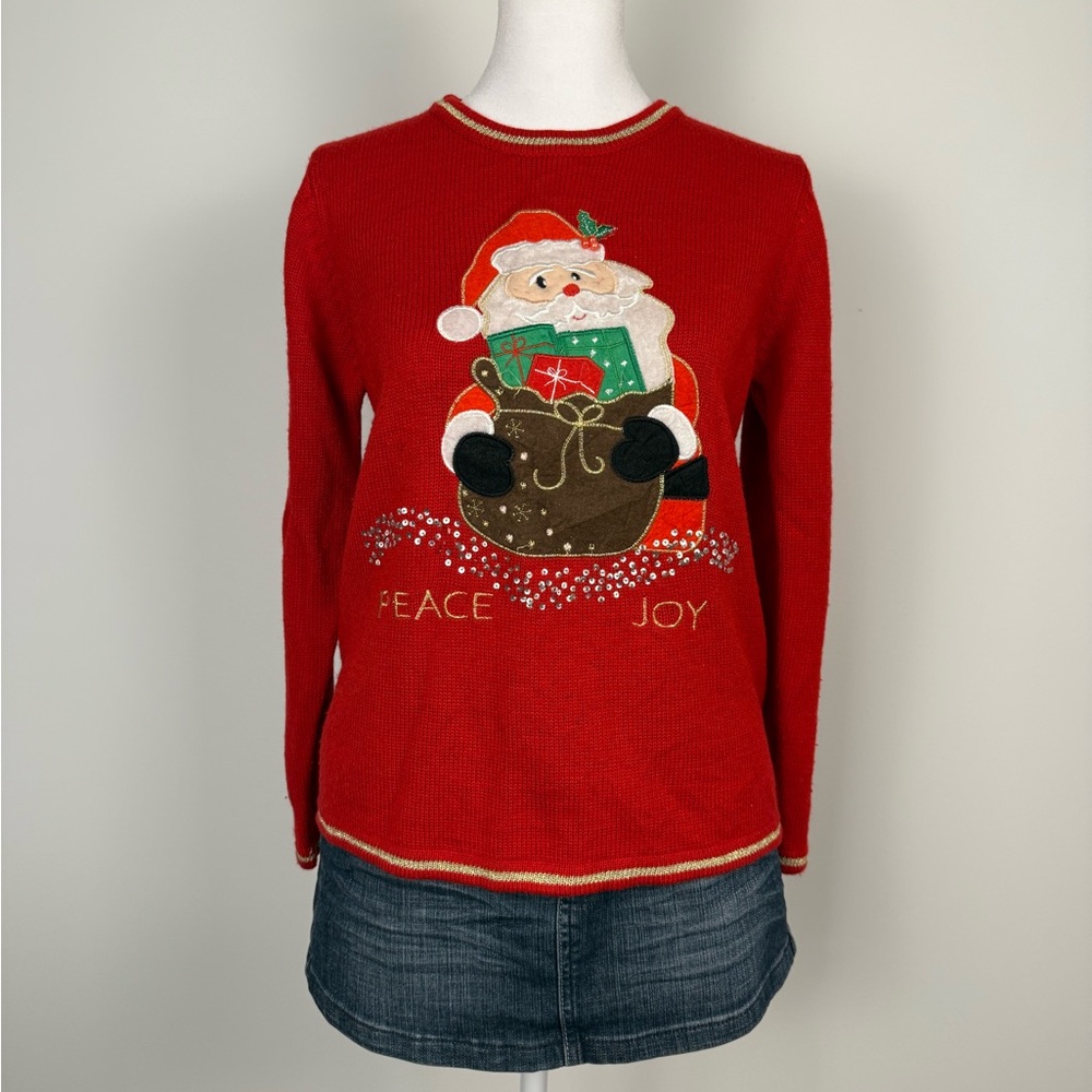 Red Santa Sweater with Peace and Joy Design